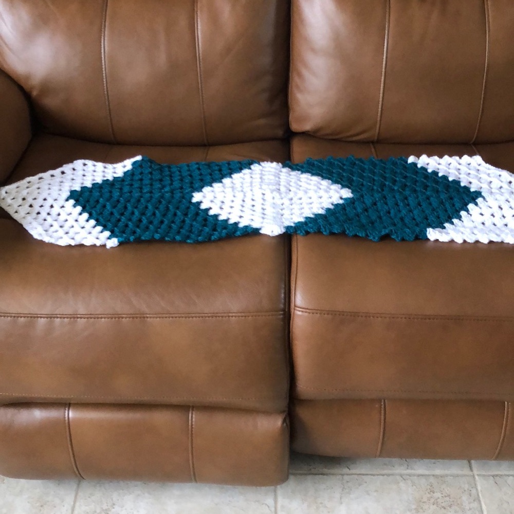 Handmade runner teal and white